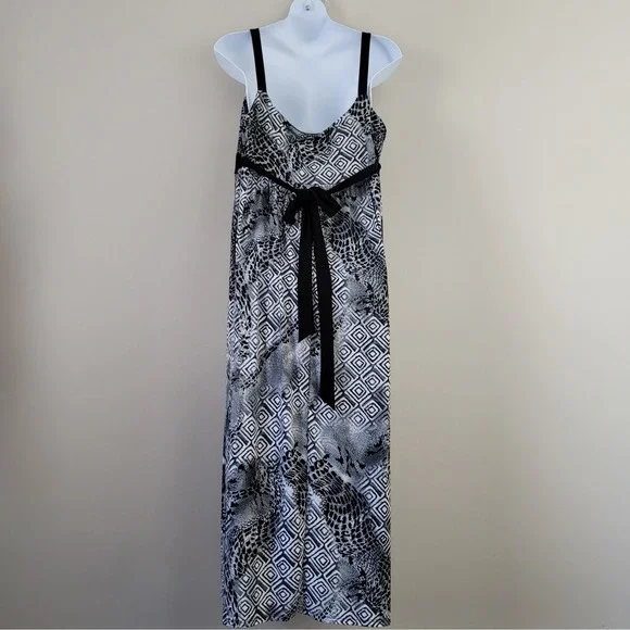 Vintage JBS Ltd. Size 24W Black & White Surplice V-Neck Self-Tie Maxi Dress NWT - Picture 3 of 6